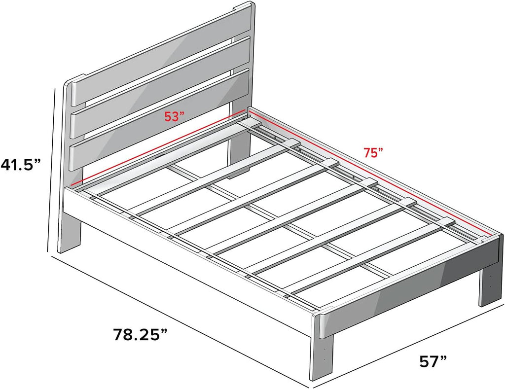 Max & Lily Modern Farmhouse Platform Bed with Plank Headboard, Full, Driftwood