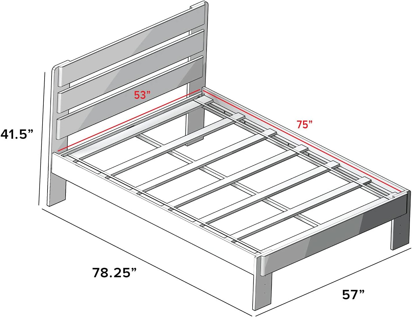 Max & Lily Modern Farmhouse Platform Bed with Plank Headboard, Full, Driftwood