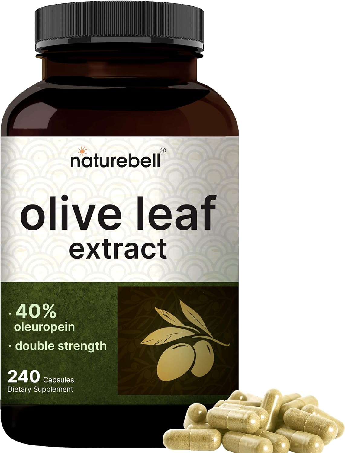 NatureBell Olive Leaf Extract 30000mg, 240 Capsules | 40% Active Oleuropein, 50:1 Herbal Equivalent ¨C Rich in Polyphenol & Flavonoid Antioxidants for Immune & Heart Health ¨C Non-GMO