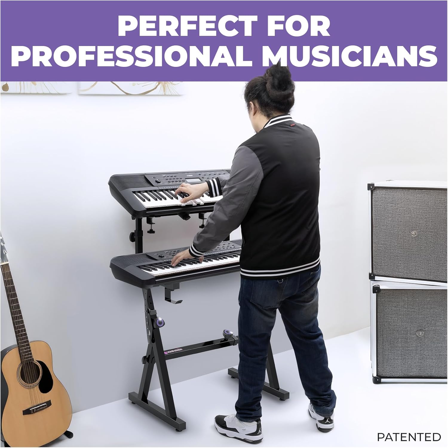 Liqui Stand Dua Pian Keyboar Stan wit 2n Tie  Styl Adjustabl an Portabl Tie Heav Dut Musi Stan fo Synth an Electri Digita Keyboard Fit 5 6 8 Ke Pianos