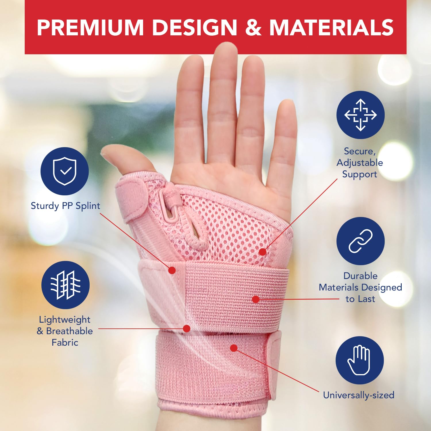 Doctor Developed Ergonomical Thumb Brace Support Right Hand or Left Hand for Arthritis Pain and Support, Thumb Spica Splint for Trigger Thumb, Thumb Stabilizer for Tendonitis, Sprain (Pink/1 Pack)