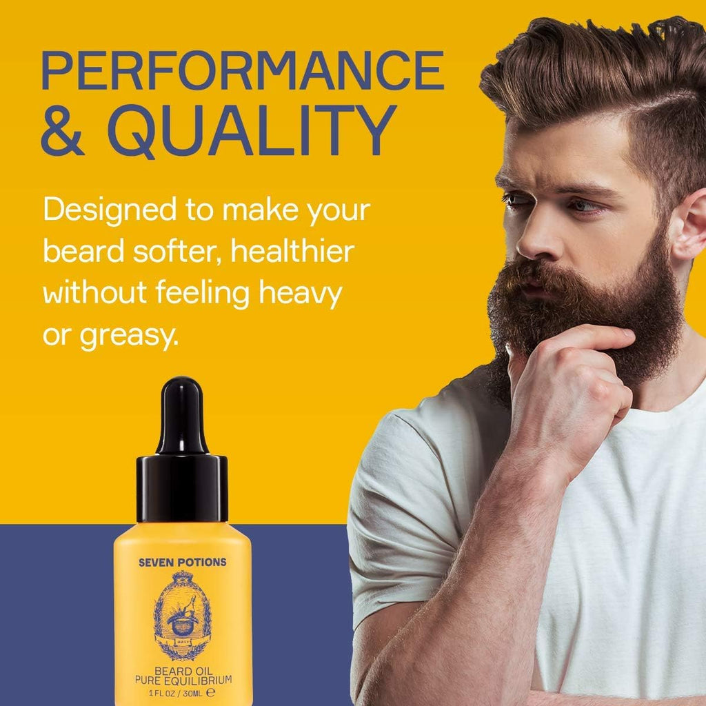 SEVEN POTIONS Natural Beard Oil for Men 1 FL OZ / 30ml ¡ª Fragrance Free & Unscented Beard Softener & Conditioner ¡ª Vegan Conditioning Oil That Helps Prevent Itch & Dandruff (Pure Equilibrium)
