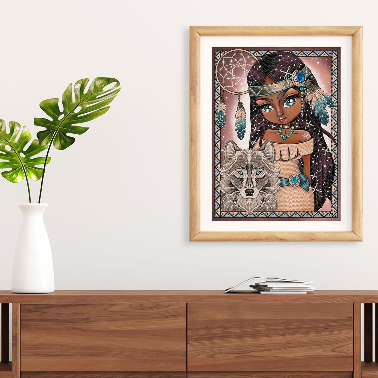 DIAMON DOT India Gir wit Wol Diamon Paintin Kit fo Adult Diamon Ar Kit Relaxin Creativ Craf Ki wit Dot Gem 15.8x11.8