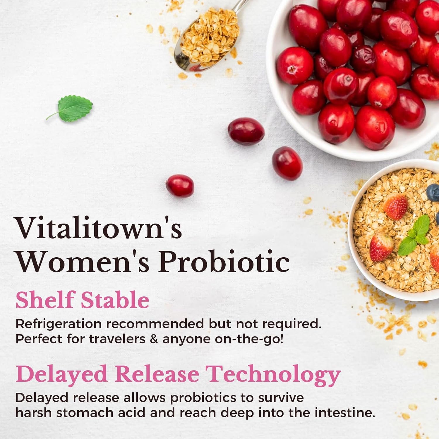 Vitalitown Probiotics for Women 120 Billion CFUs, 30 Strains, with Prebiotics Digestive Enzymes Cranberry, Gut Vaginal Health, Vegan 60 (Pack of 1) Delayed Release Caps