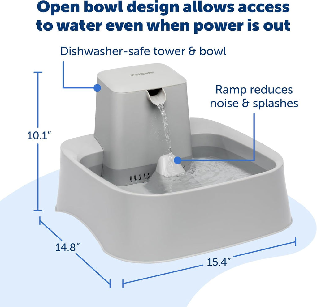 PetSafe Drinkwell Pet Fountain,Dog Water Bowl Dispenser for Cat and Dogs, Plastic, Adjustable Flow Control, Easy to Clean Design,Grey, 2 Gallon/256 oz