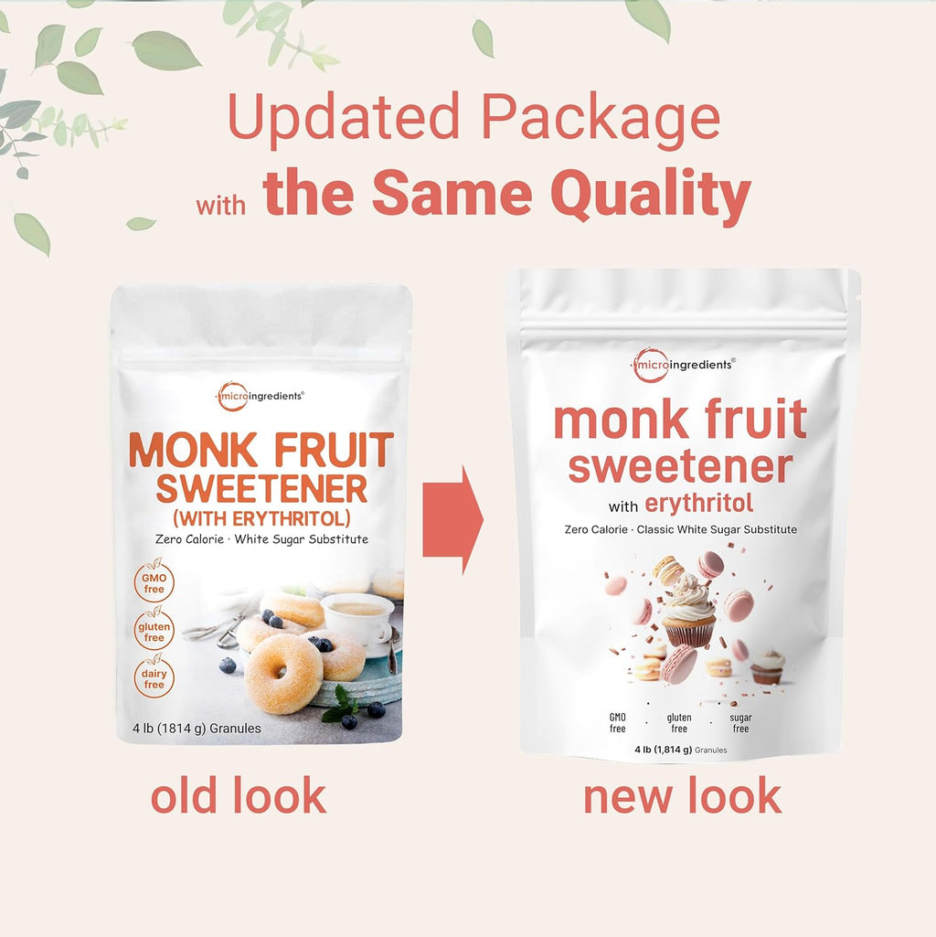 Mon Frui Sweetene wit Erythrito Granules Pounds N Afte Taste 1: Whit Suga Substitute Ket Die Friendly Zer Calorie Natura Sweetene fo Drinks Coffee Tea Cookies No-GMO Vegan