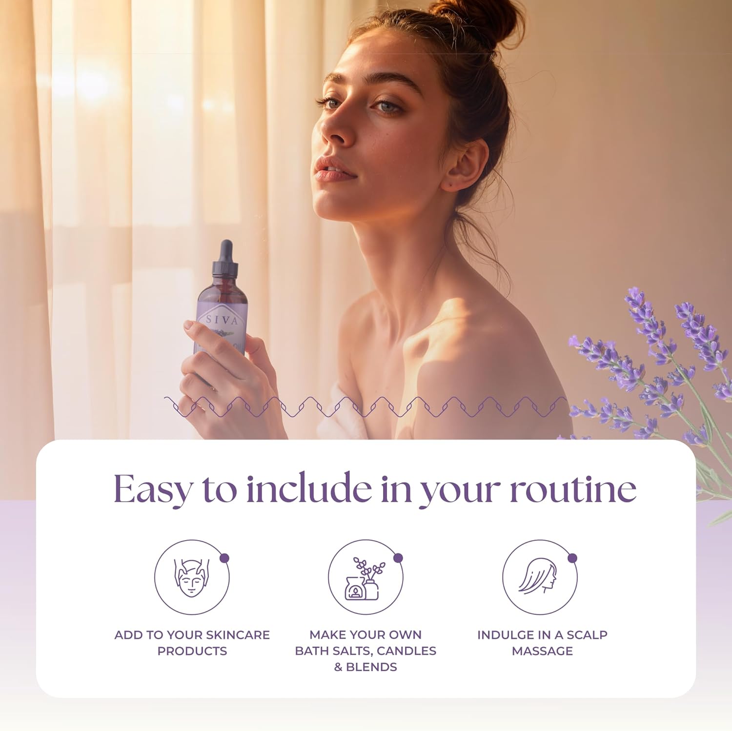Siva Lavender Essential Oil - 4 Fl Oz ¨C 100% Natural Lavender Oil - for Diffuser, Face, Skin Care, Aromatherapy, Hair Care, Scalp and Body Massage - with Dropper