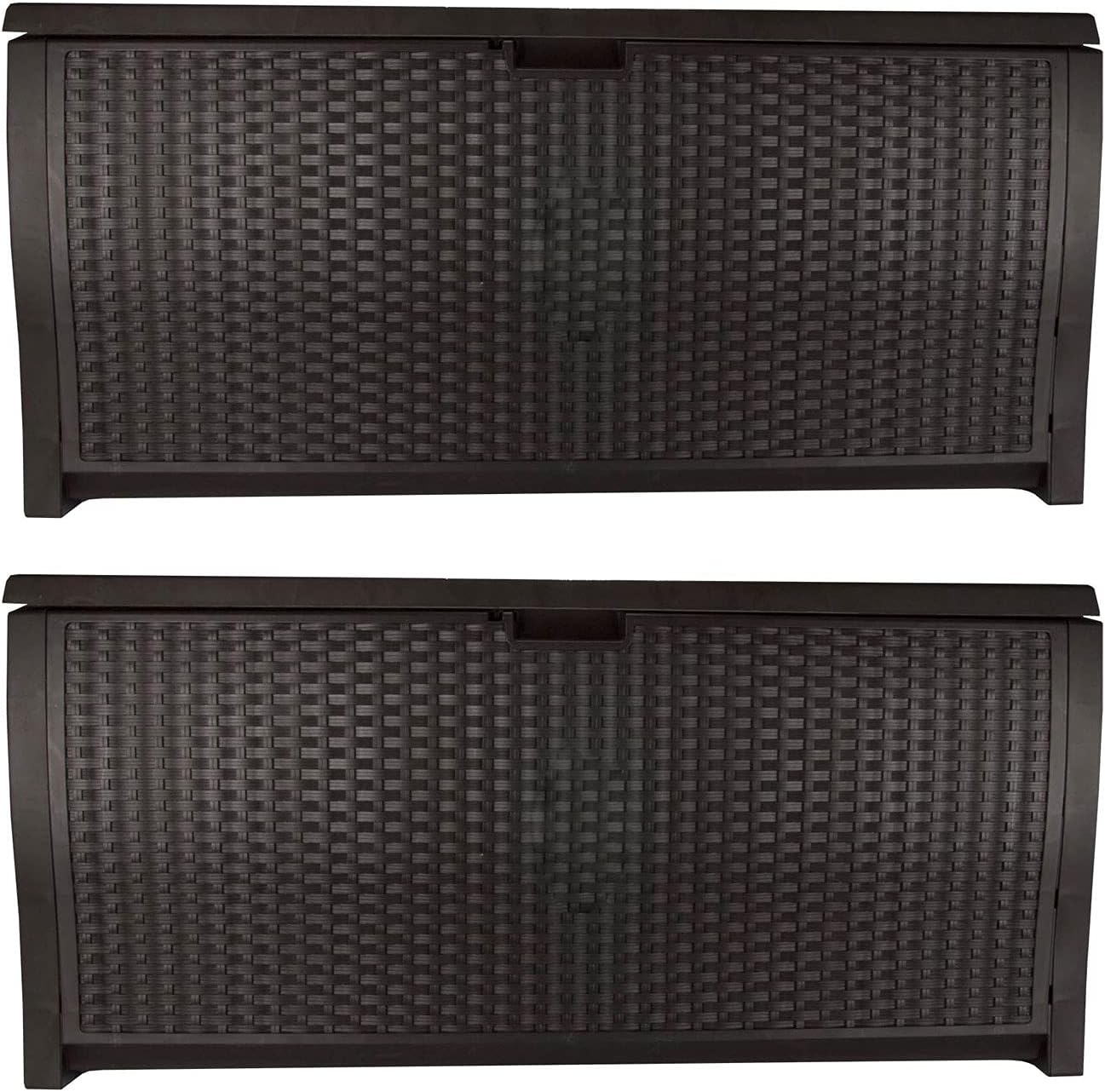 99 Gallon Plastic Wicker Deck Box Container Storage for Garden, Garage, Home, Pool, Indoor and Outdoor Use, Mocha (2 Pack)