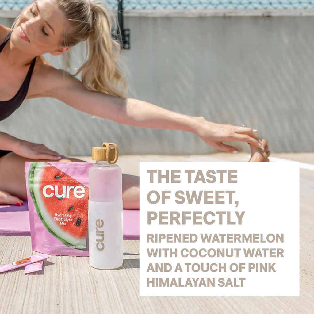Cure Hydration Plant-Based Electrolyte Drink Mix | No Added Sugar | Dehydration Relief | Coconut Water Powder | FSA-HSA Eligible | Non-GMO, Vegan | 8 Packets ¨C Watermelon