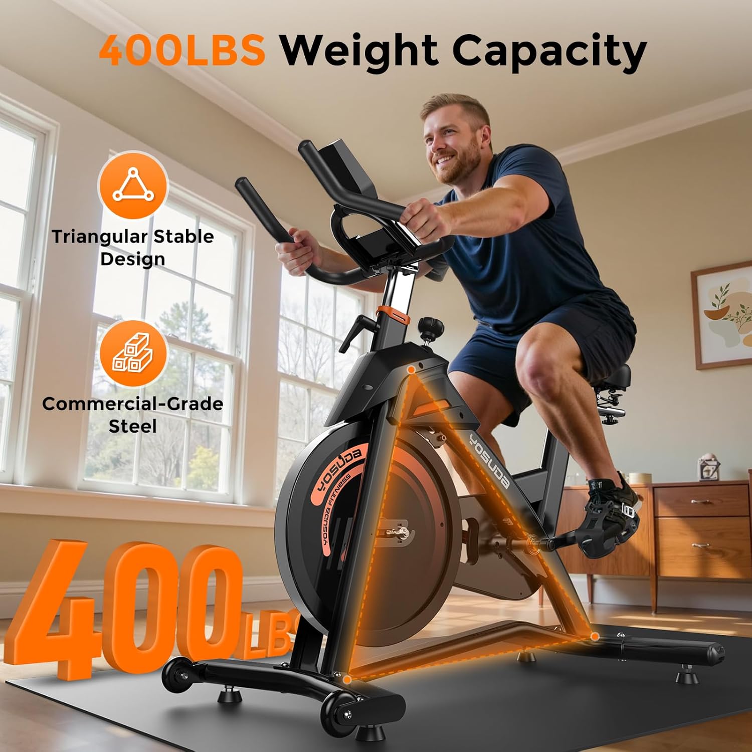 YOSUD Magneti Exercis Bike,Stationar Bike fo Hom wit Exclusiv App 40 lb Weigh Capacit 5 lb Flywheel Indoo Cyclin Bik wit Table Holde Adjustabl Sea an Handlebars