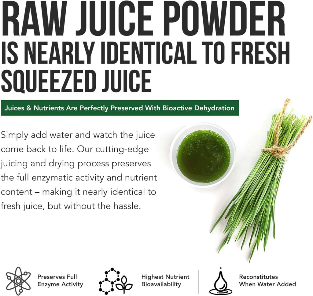 Organic Wheatgrass Juice Powder - Organic, Grown in Volcanic Soil of Utah - Raw Form, Cold-Pressed Then CO2 Dried, 20:1 Concentrate Juice Extract - Unflavored (5.3 oz ¨C 60 Servings)