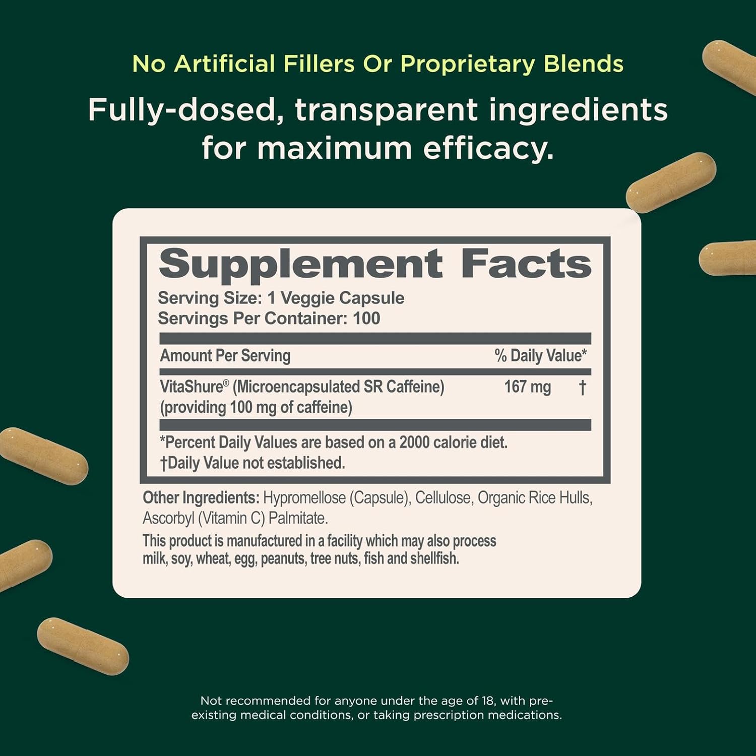 Geniu Caffein Sustained-Releas Microencapsulate Caffein Pill fo Smooth Long-Lastin Energ Focu N Jitter o Cras 100m pe Capsul 10 Serving Natura Performanc Booster