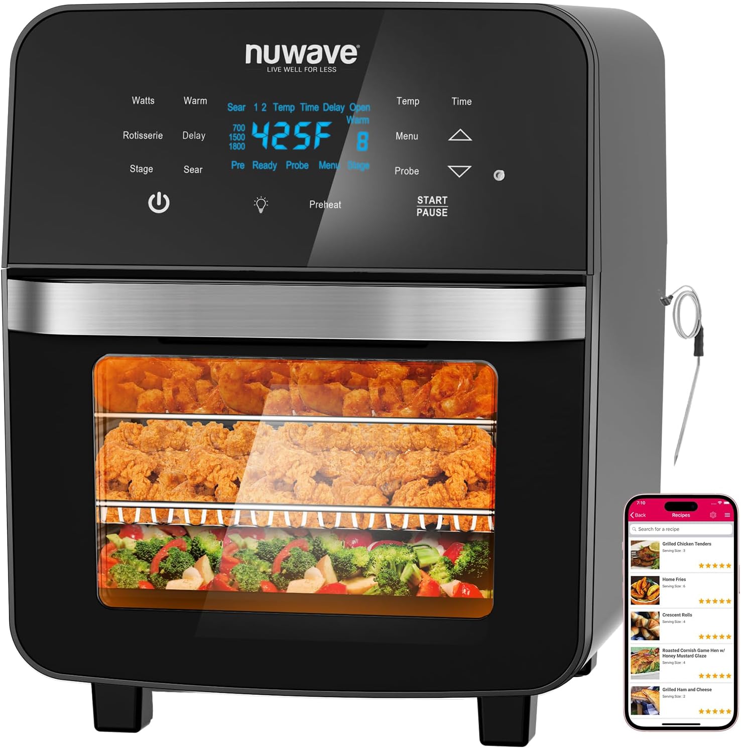 Brio 15.5Qt 10-IN-1 Air Fryer Rotisserie Oven, XL Family Size, Even Crisp AirFry, Reheat, Roast, Dehydrate for Quick Meals, 50¡ã-425¡ãF Control, 100 Presets 50 Memory, Dishwasher-Safe, 1800W