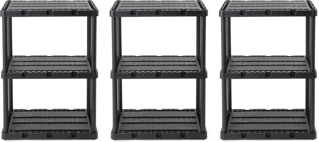 Gracious Living 3 Pack Light Duty Storage Shelves, Knect-A-Shelf 3-Shelf Ventilated Shelving Rack Organizer for Home, Garage, Basement, Laundry, Black