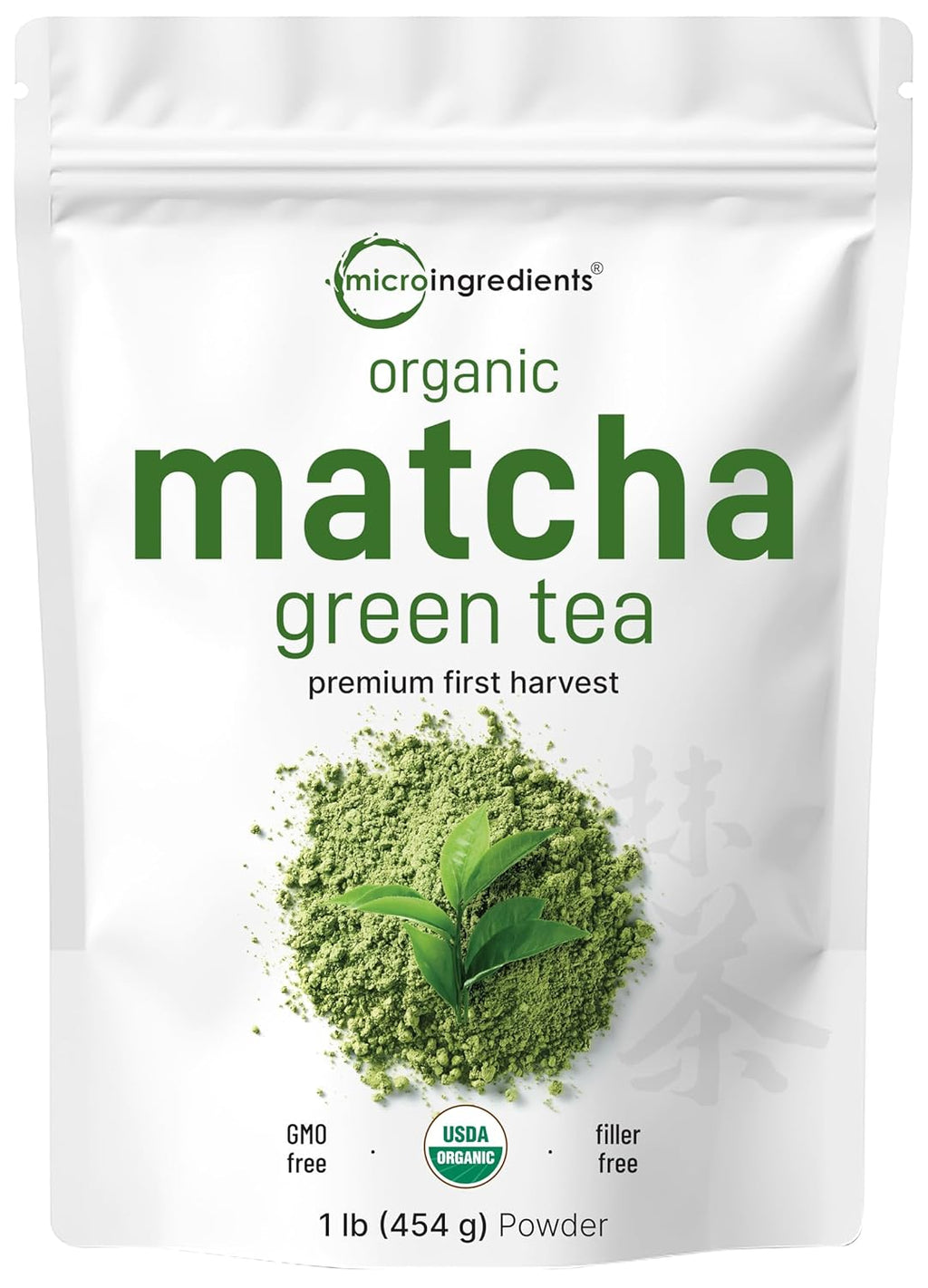 Micro Ingredients Organic Matcha Green Tea Powder, First Harvest, Culinary Grade from Japan, 100% Pure Unflavored, Great for Tea, Latte, Smoothies, Non-GMO, No Sugar, Eco-Friendly Packaging, 1 Lb