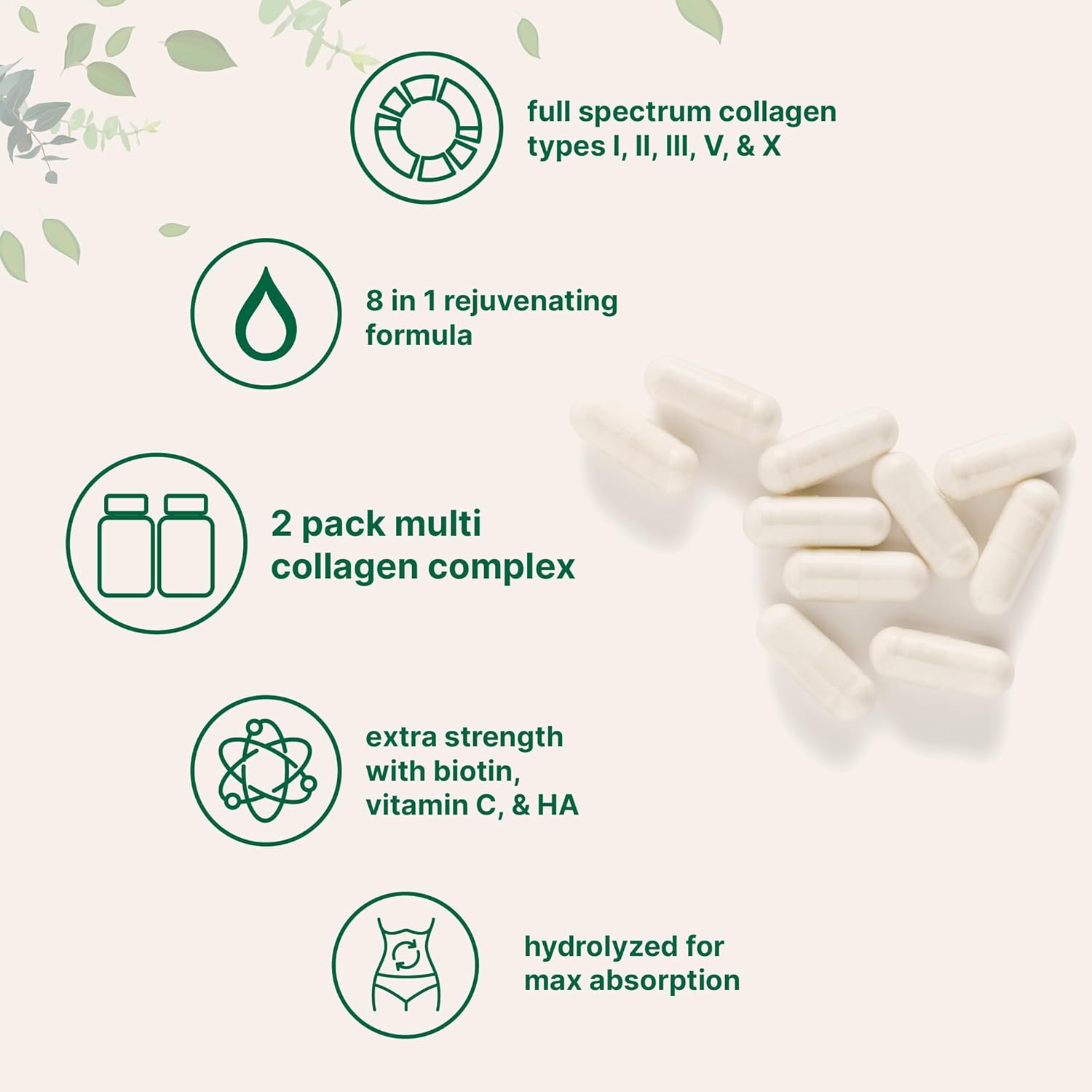 Micro Ingredients 2 Pack Multi Collagen Pills for Women Men, 480 Capsules | Type I, II, III, V, X | Hydrolyzed Peptides with Biotin, Hyaluronic Acid, Fat Soluble Vitamin C Complex | Filler Free