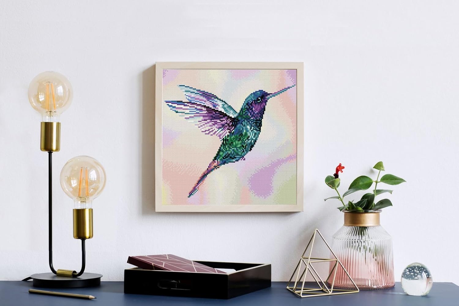 DIAMON DOT Humm Alon Hummingbir Diamon Paintin Kit fo Adult Diamon Ar Kit Relaxin Creativ Craf Ki wit Dot Gem 12.6inchx12.6inch