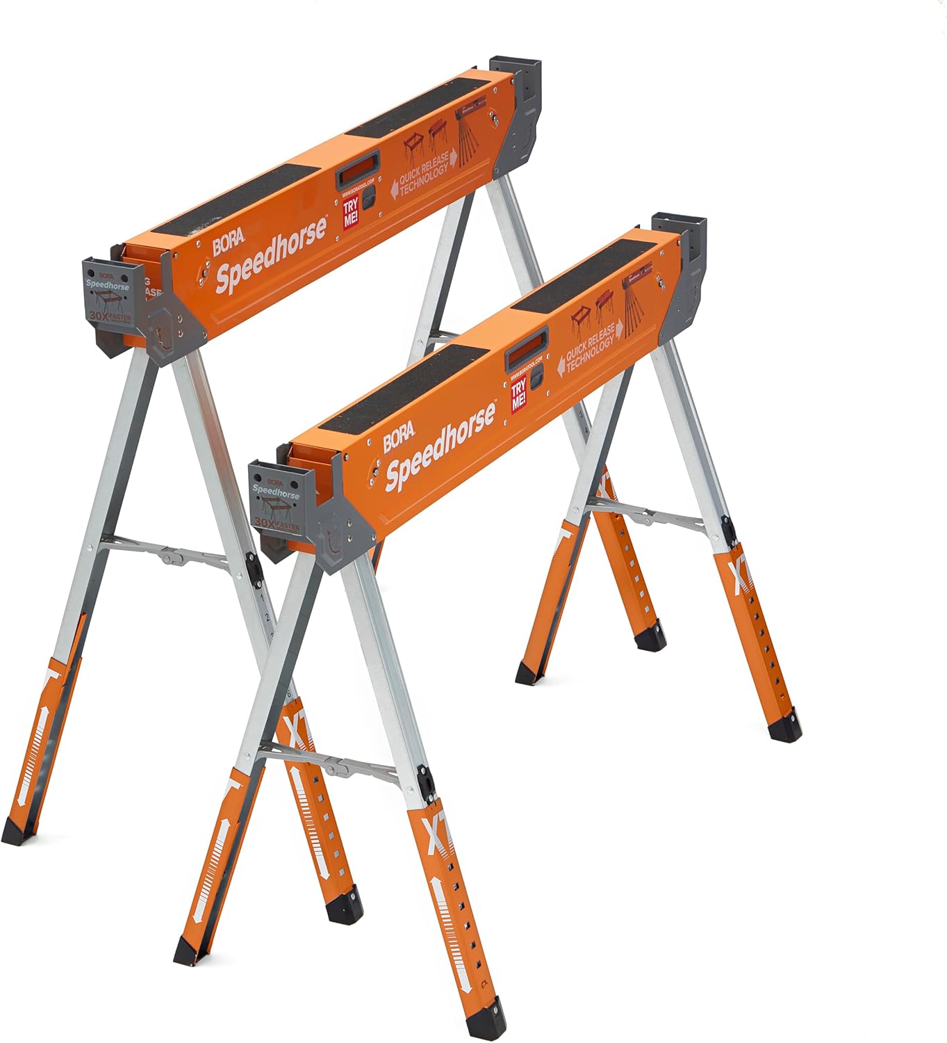 Bor Portamat Speedhors X Sawhors Pair Tw pack 30-3 inc heigh adjustabl Legs Meta To fo 2x4 Heav Dut Pr Benc Sa Hors fo Contractors Carpenter PM-4550T,Orange