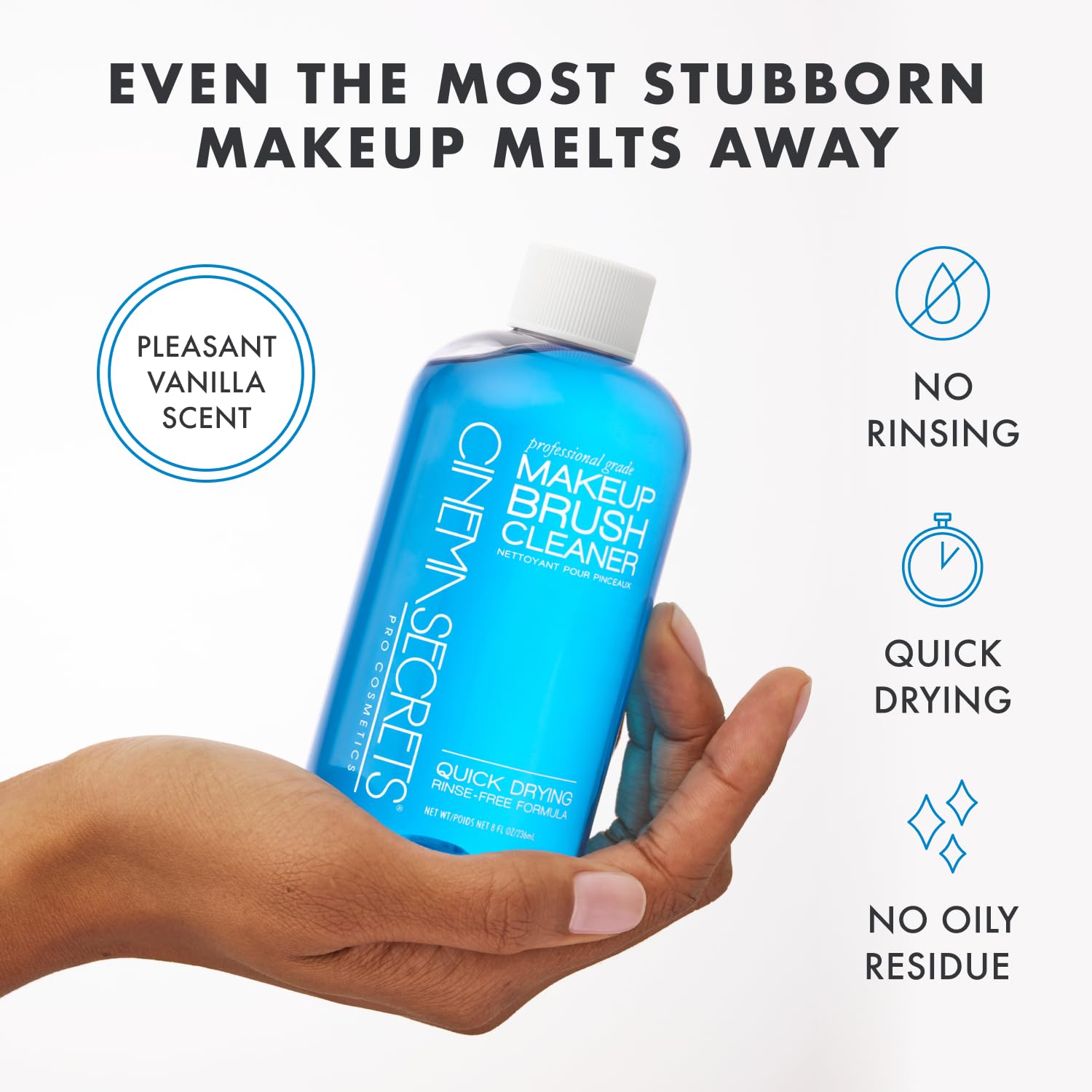 Cinema Secrets Original Blue Vanilla Makeup Brush Cleaner Spray - Professional Cleanser for Makeup Brushes - Quick-Drying, Rinse-Free Formula - Removes Stubborn Waterproof Make Up