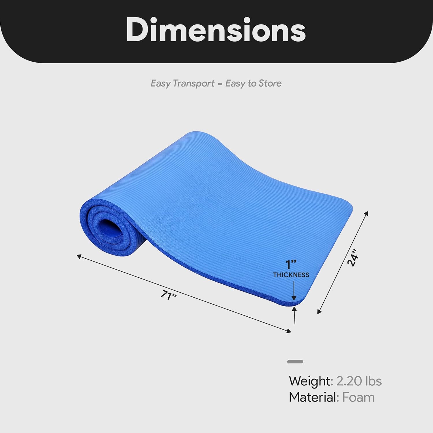 BalanceFrom GoCloud 71x24 Inches Extra Thick Yoga Mat 1-Inch High-Density Foam ¨C Roll-Up Exercise Pad with Double-Sided Non-Slip Surface and Carrying Strap for Pilates and Home Workouts