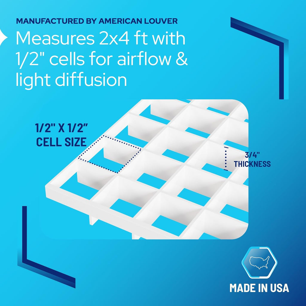 KastLit Eg Crat Pane 8-Pac i Whit Polystyren 2 5/8 4 5/8 wit 1/2inc 1/2inc 3/8inc Cel Siz Manufacture b America Louve Ceilin Ligh Covers HVA Grilles Aquariu Eggcrates