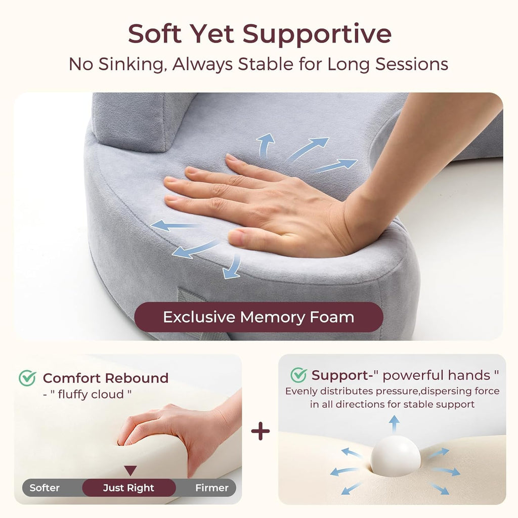 Momcozy Innovative Safety Fence Nursing Pillow - Firm Springy Memory Foam - Stable, Ergonomic Support Comfort - Wider Breastfeeding Cushion, Adjustable, Removable Cover, Baby Safety Certified