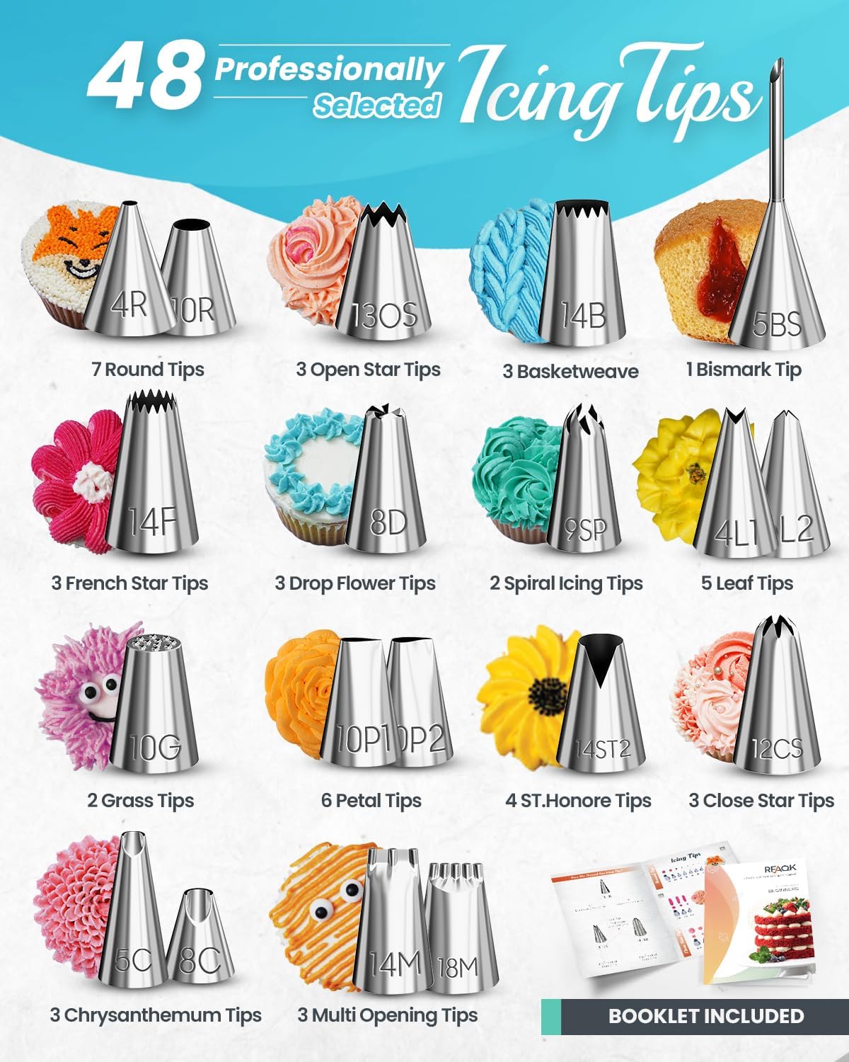 74 PCs Icing Piping Bags and Tips Set, Cake Decorating Kit with 48-Numbered Piping Tips, Anti Burst Pastry Bags for Cookie Cupcake Cake Decoration, Cake Decorating Tips Set with Booklet E-book