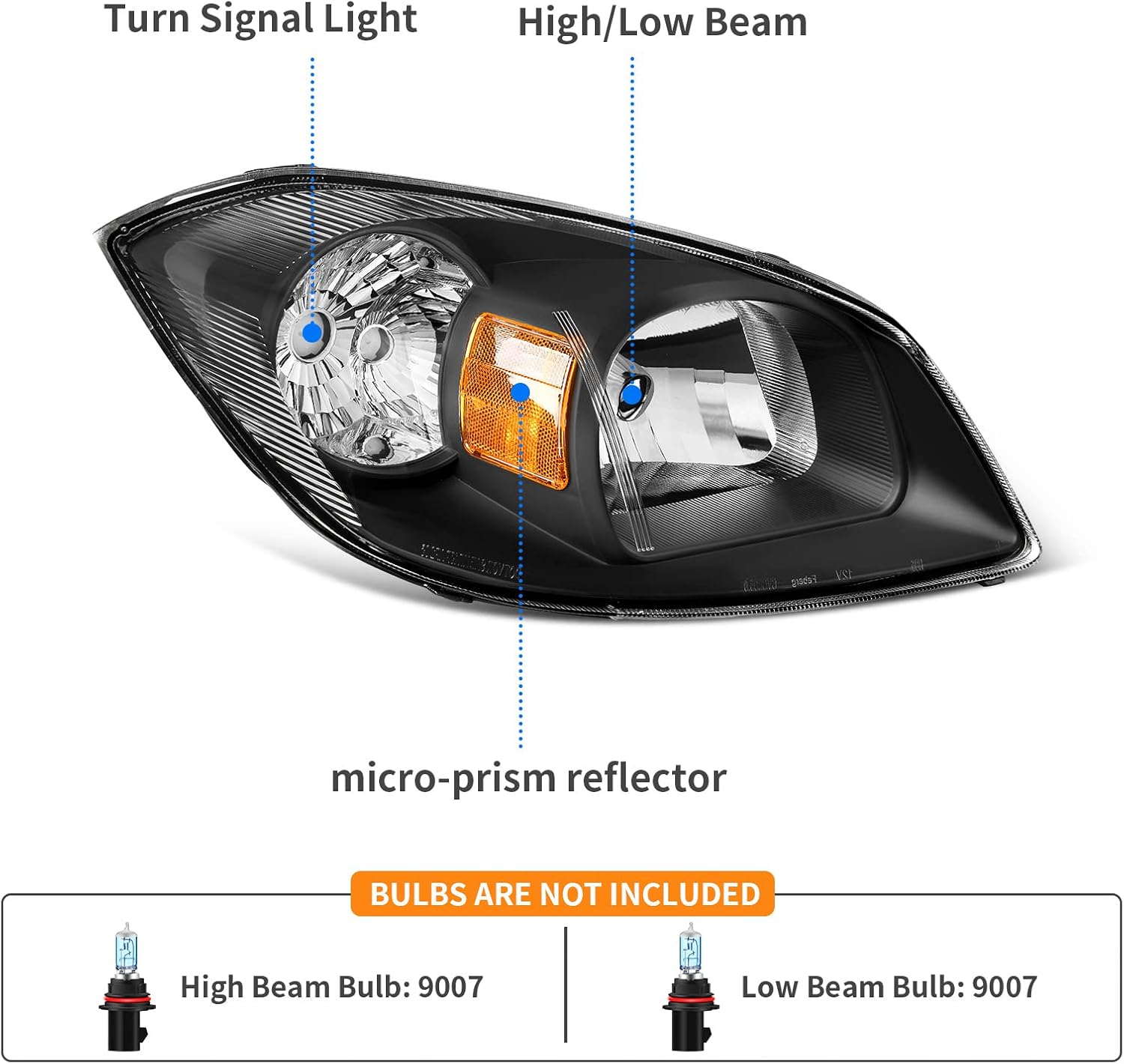 DWVO Headlights Assembly Compatible with 2005-2010 Chevy Cobalt /2005-2006 Pontiac Pursuit /2007-2009 Pontiac G5 Driver and Passenger Side Black Housing Amber Reflector Clear Lens
