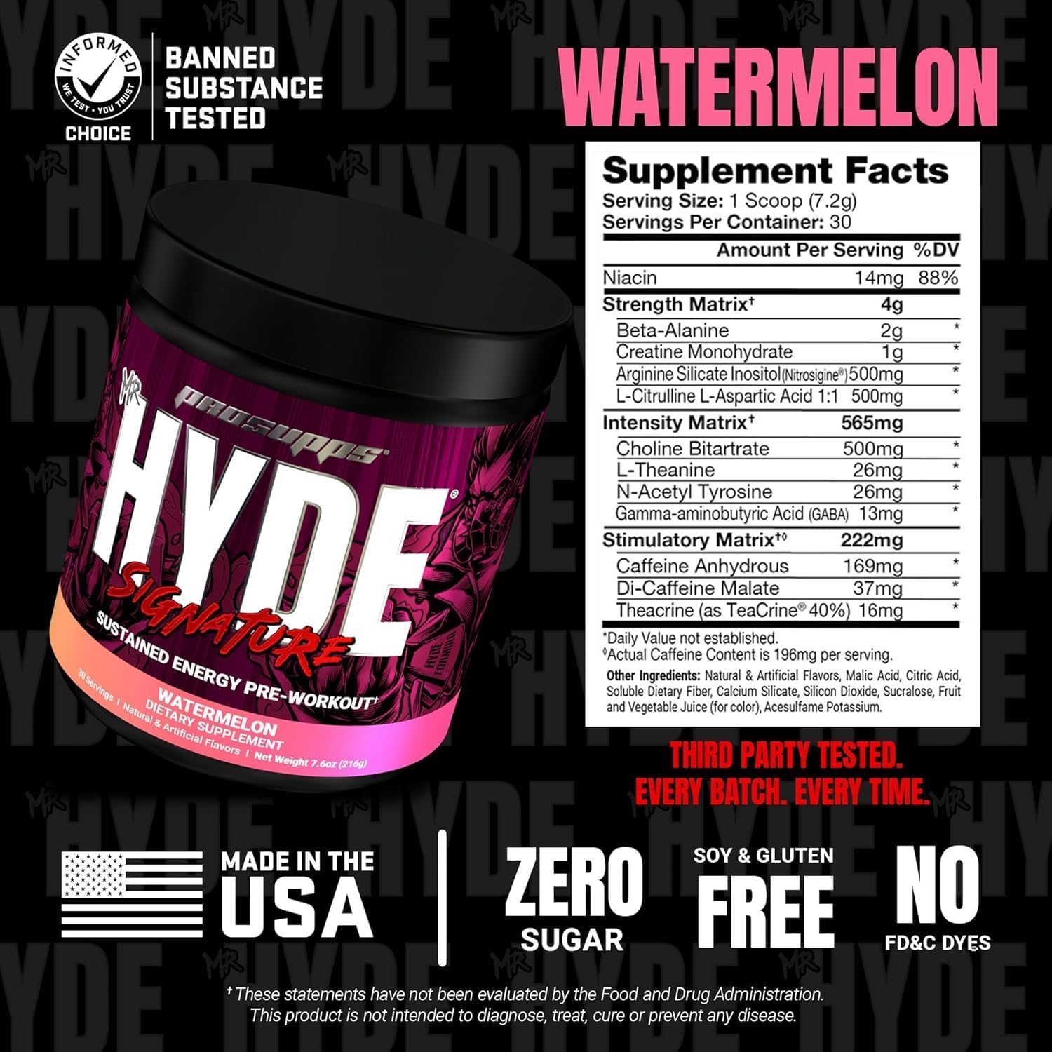 PROSUPPS Mr. Hyde Signature Pre Workout Powder with Creatine, Beta Alanine Caffeine - Performance, Energy Endurance - Clean Fitness Gym Supplements for Men Women (Watermelon, 30 Servings)