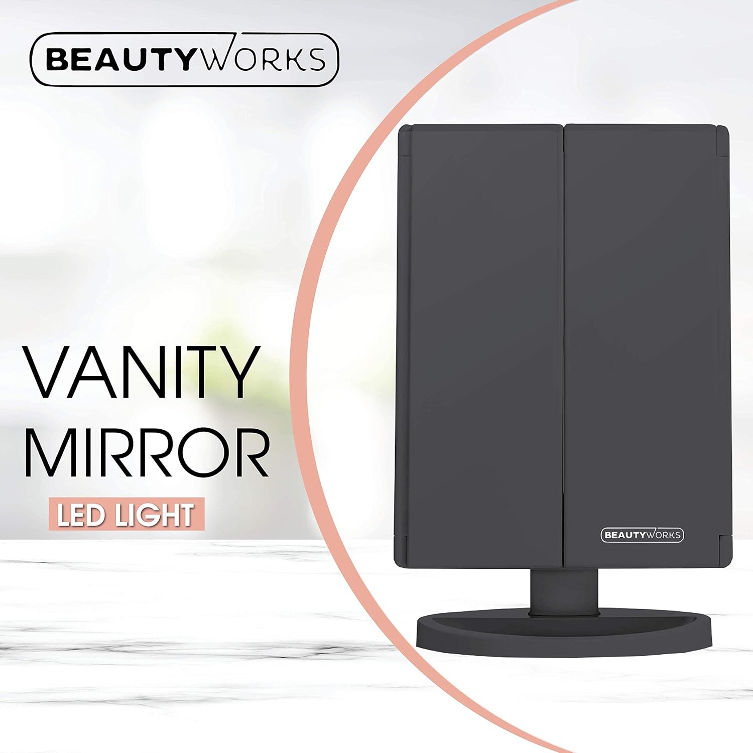 Beautywork Backli Makeu Vanit Mirro 3 LE Light Touch-Scree Ligh Control Tri-Fol 1/2/3 Magnification Portabl High-Definitio Cosmeti Magnifyin Persona Makeu Mirror (Midnigh Black)