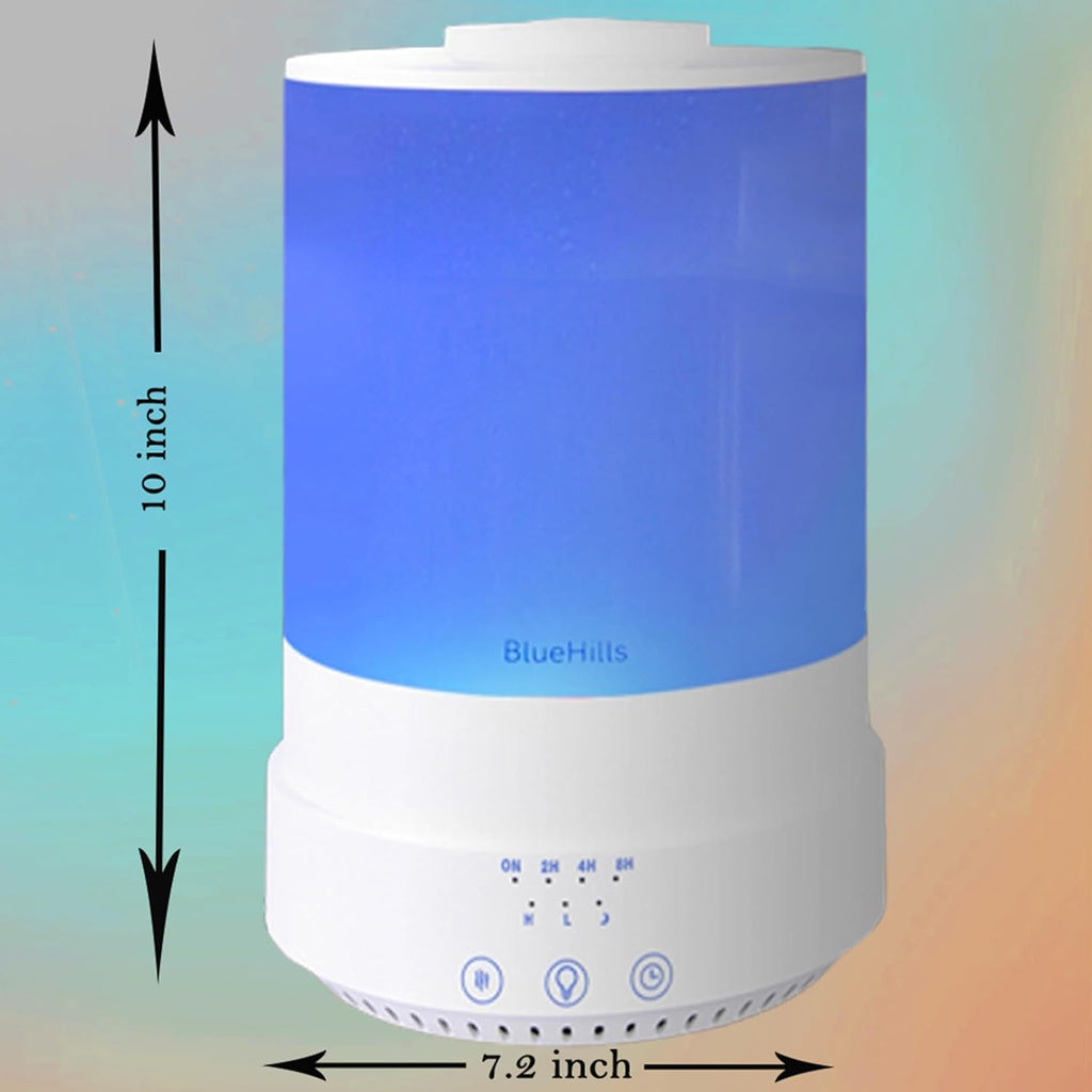 BlueHills 2500 ML XL Essential Oil Diffuser Aroma Humidifier with Timer for Large Home Decor Baby Rooms Plants Big Huge 2.5 L Extra Large Capacity High Mist Long Run with Lights White - F001