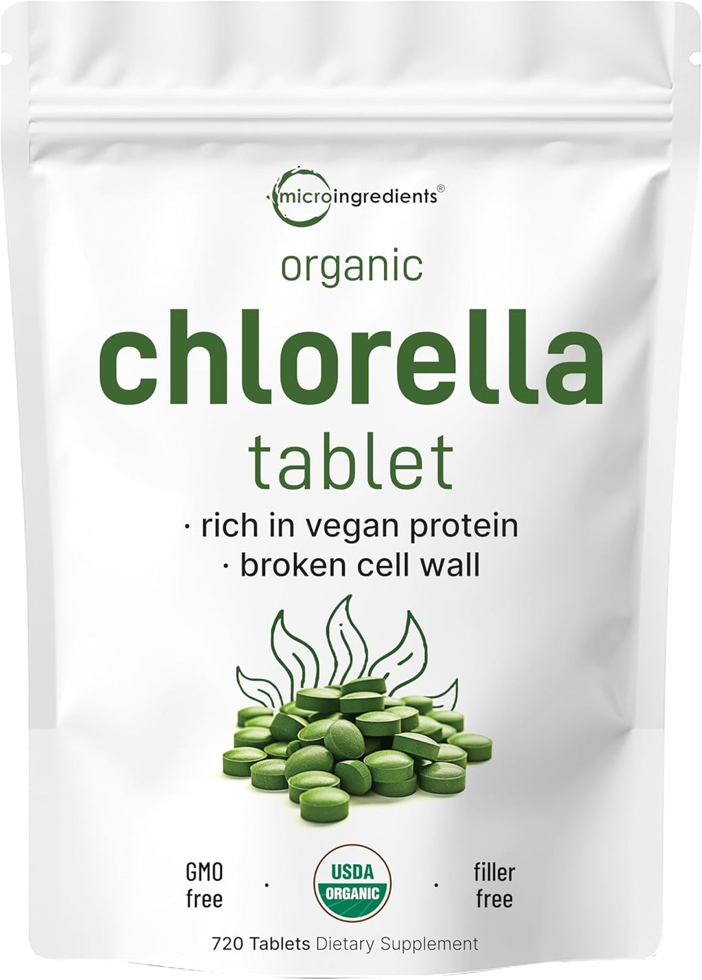 Organi Chlorell Tablets 500m Pe Tablet 72 Tab (36 Grams) Month Supply Broke Cel Wall Ric i Vega Protei Vitamins N Filler N Additive Non-GM Pur Gree Alga Superfood