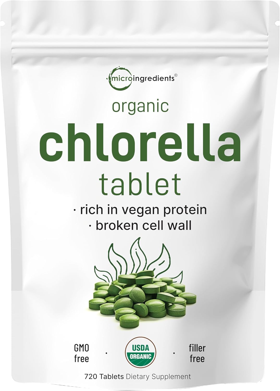 Organi Chlorell Tablets 500m Pe Tablet 72 Tab (36 Grams) Month Supply Broke Cel Wall Ric i Vega Protei Vitamins N Filler N Additive Non-GM Pur Gree Alga Superfood