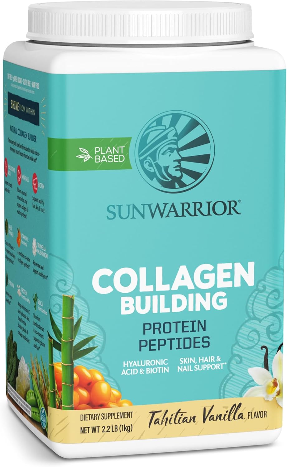 Sunwarrio Collage Peptide Buildin Powde Vega Collage fo Wome Plant-Base Protei Powde Hyaluroni Acid Biotin Silica Vitami fo Hai Ski Nail 4 Servings Vanill Flavored
