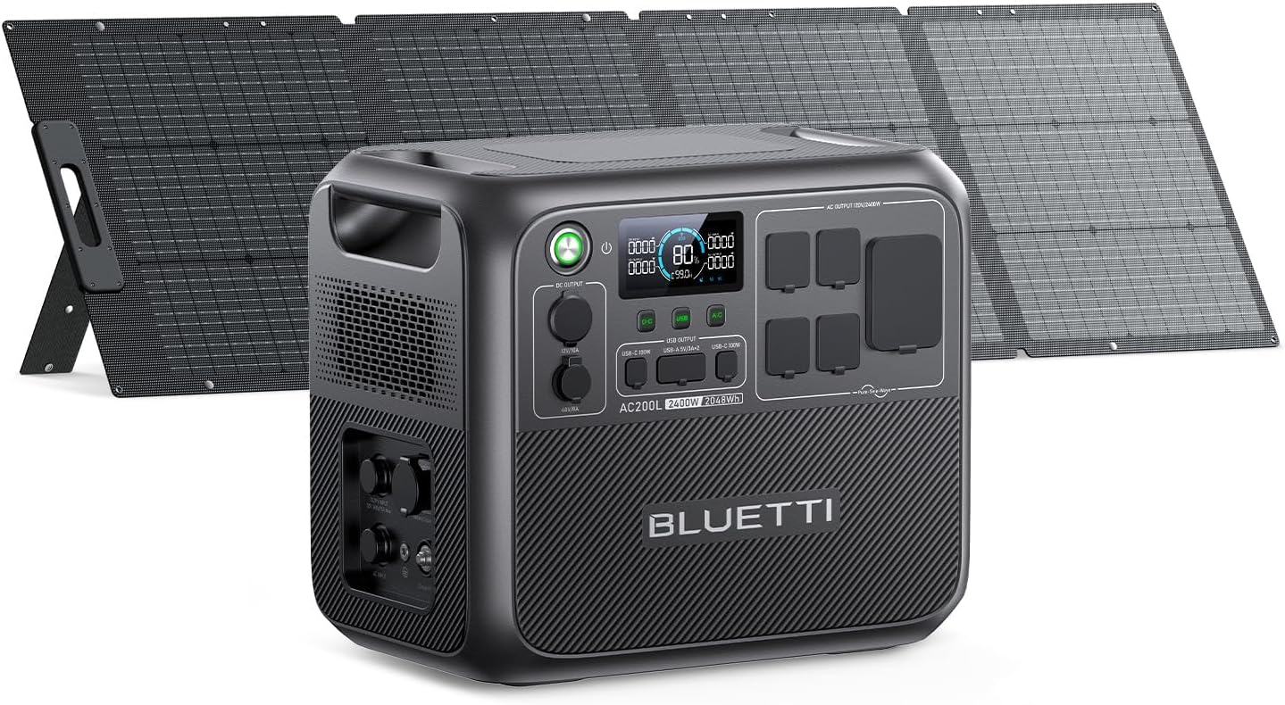 BLUETT AC200 Sola Generato Kit 200 Sola Pane (Ship Separately Included 2048W LiFePO Batter Backu w 2400 A Outlets 3600 Powe Lifting Portabl Powe Statio fo Camping Hom Use