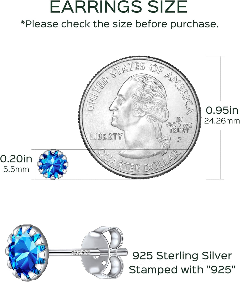 ChicSilver 925 Sterling Silver Earrings Sparkling Heart/Round/Princess Cut Birthstone Earrings for Women Birthday Jewelry with Gift Box