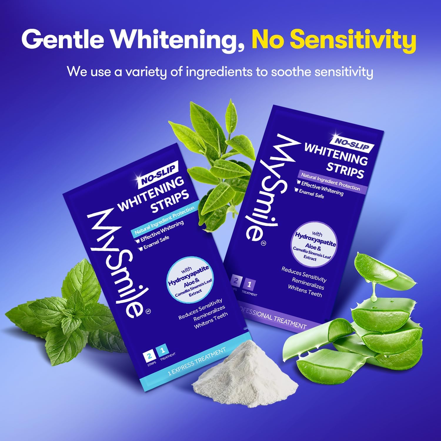 MySmile Teeth Whitening Strips, Hydroxyapatite-Infuse White Strips, Non-Sensitive Teeth Whitening with Soothing Natural Ingredients, Enamel-Safe, Residue-Free, Non-Slip, 14 Treatments Kit