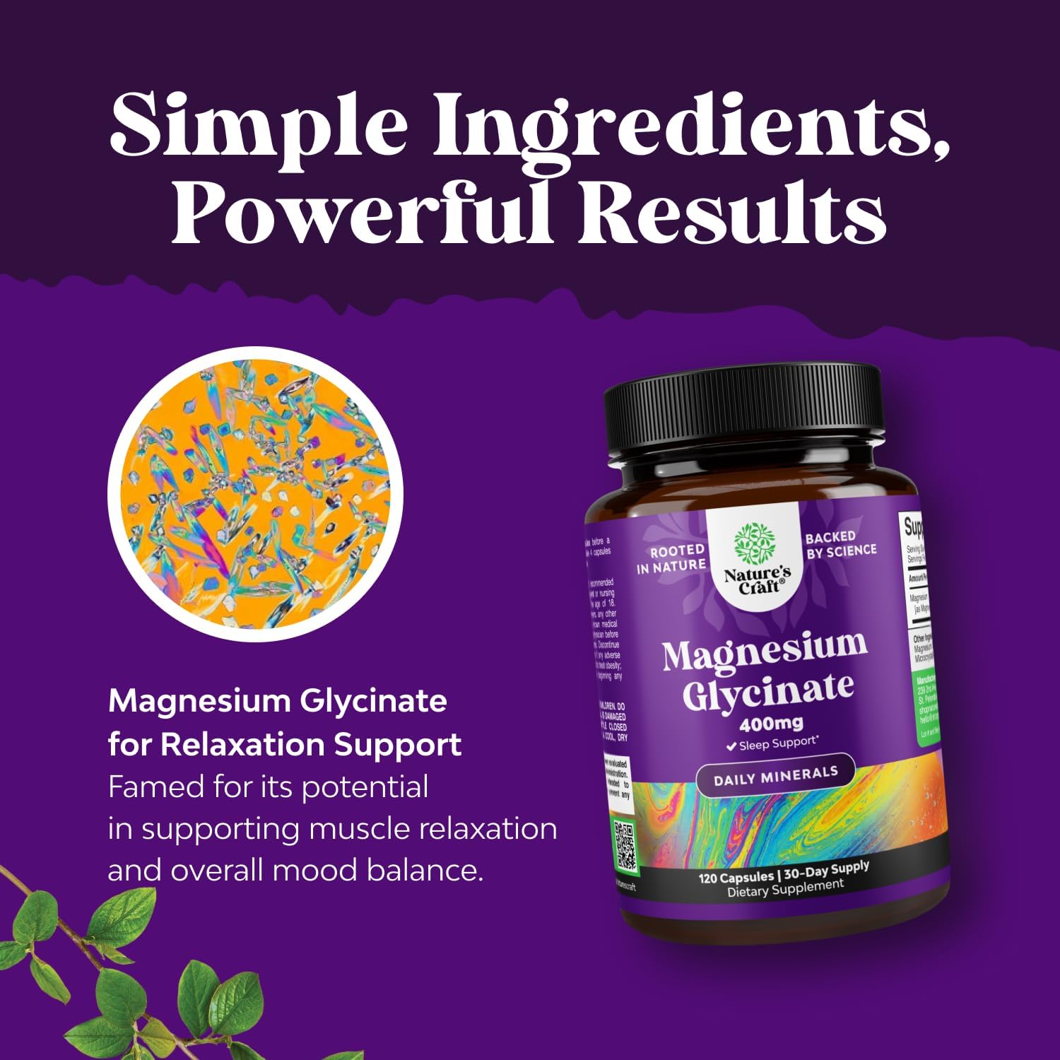 Pure Magnesium Glycinate Supplement 400mg Per Serving - Vegan High Absorption Chelated Magnesium Capsules for Women & Men with Elemental 400mg for Mood Sleep and Relaxation Support - 120 Count