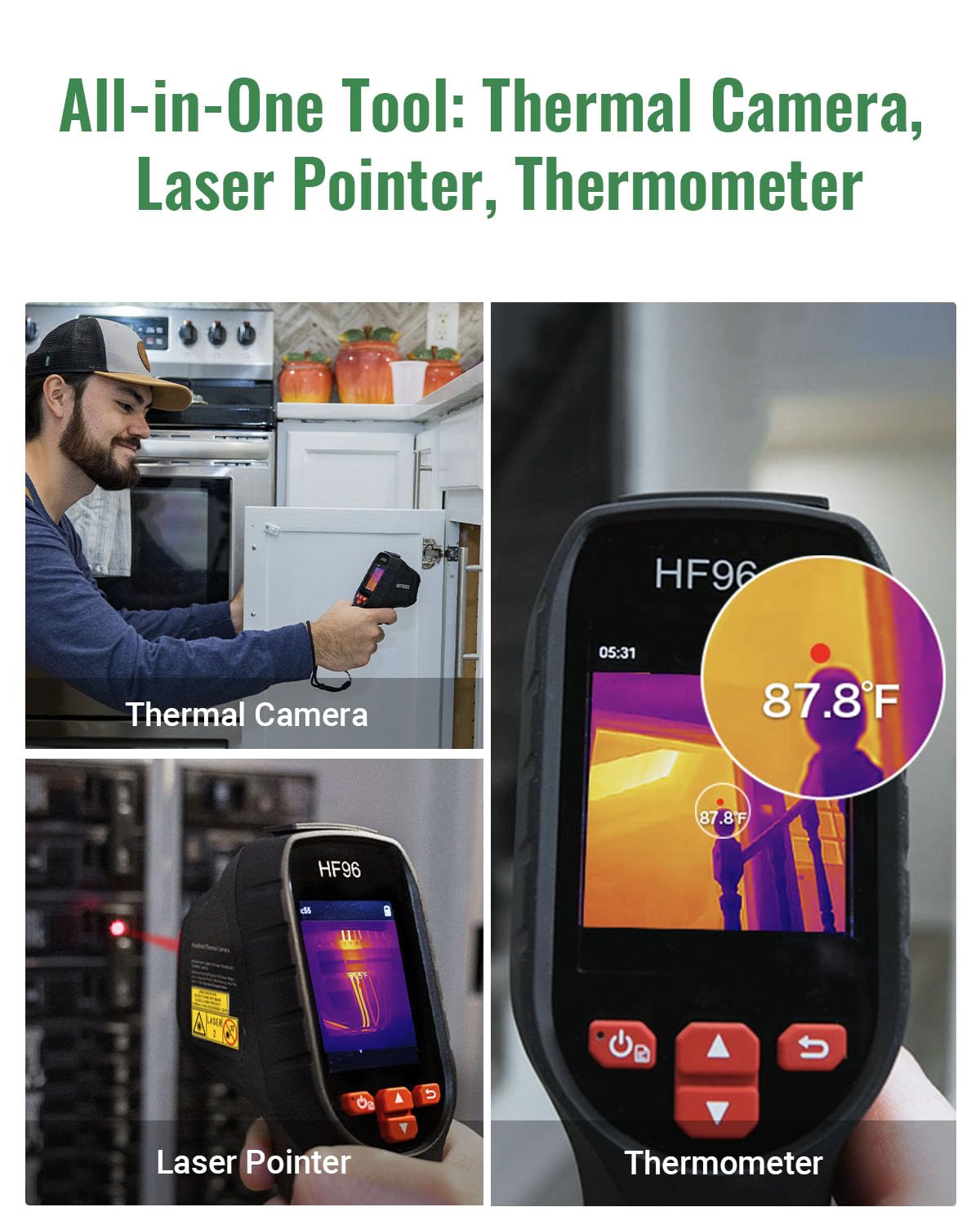 HF96 Thermal Camera with Laser Pointer, Intelligent Scene Detection, Super Resolution 240 x 240, Thermal Imaging Camera96 x 96 IR Resolution, 25 HZ Infrared Camera, -4¡ãF~1022¡ãF,11h Runtime