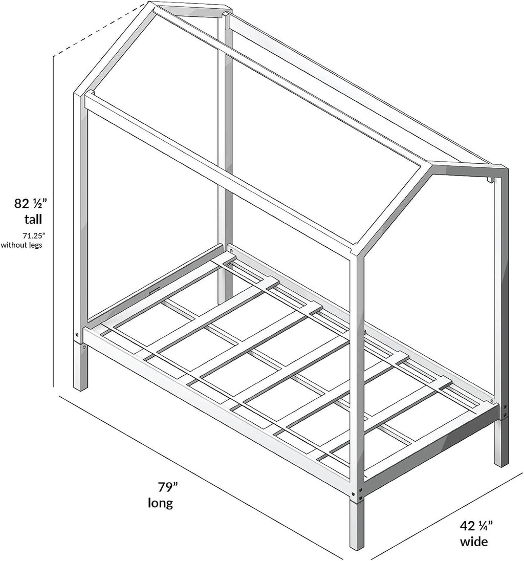 Max & Lily Twin House Bed with Three Guard Rails Platform, Grey