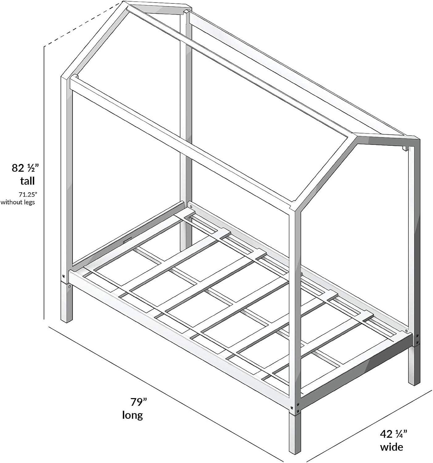 Max & Lily Twin House Bed with Three Guard Rails Platform, Grey