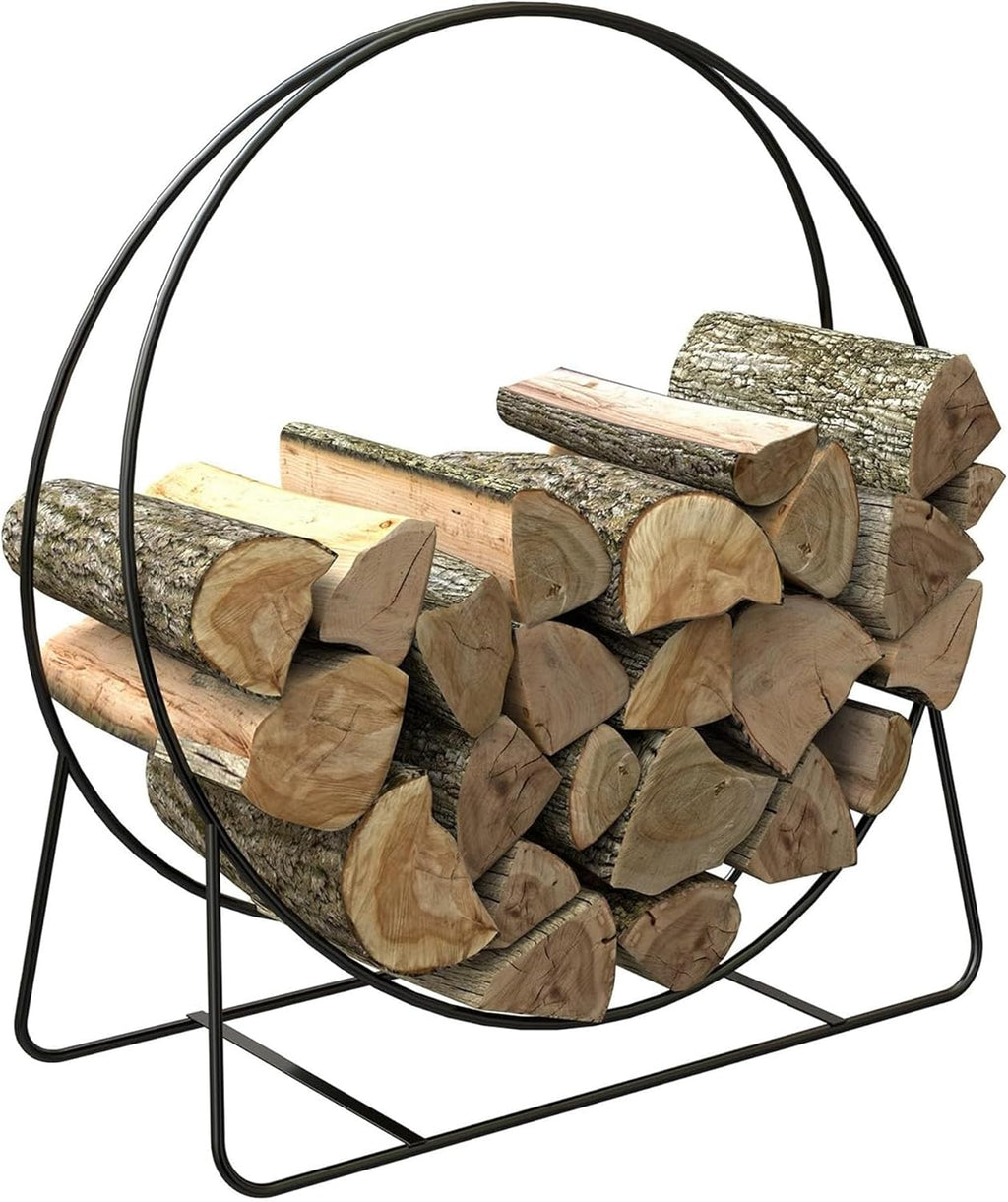 Panacea Adjustable Heavy Duty 40 Inch Thick Tubular Steel Hoop Style Log Rack with Powder Coated Finish for Wood Stacking, Black