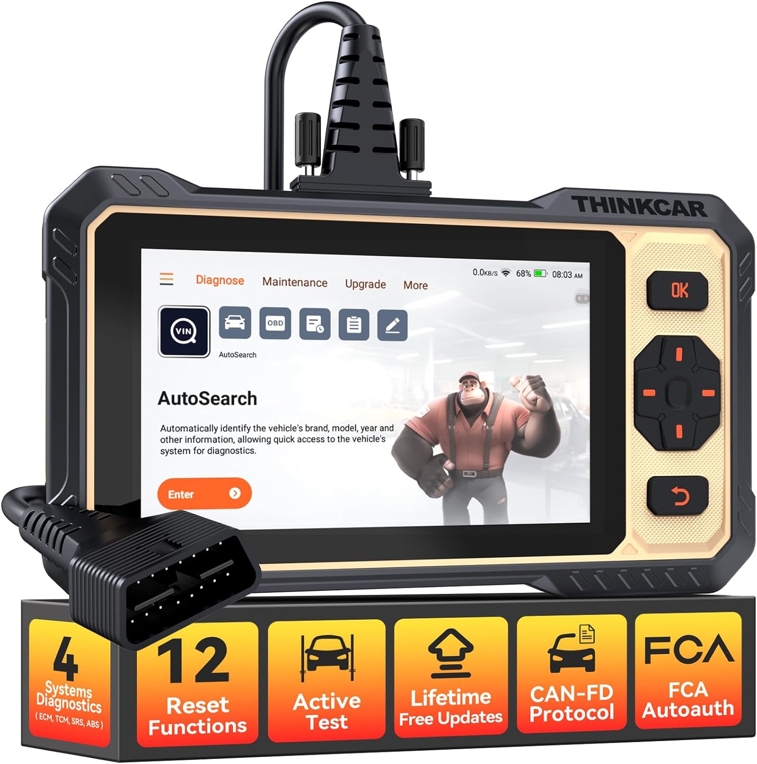 THINKCA THINKSCA 66 OBD Scanner,Ca Diagnosti Too wit Bidirectiona Activ Test,Ca Scanne Engin AB SR Transmission,Scanne fo Ca wit 1 Reset,CA F FC SGW,Lifetim Fre Update