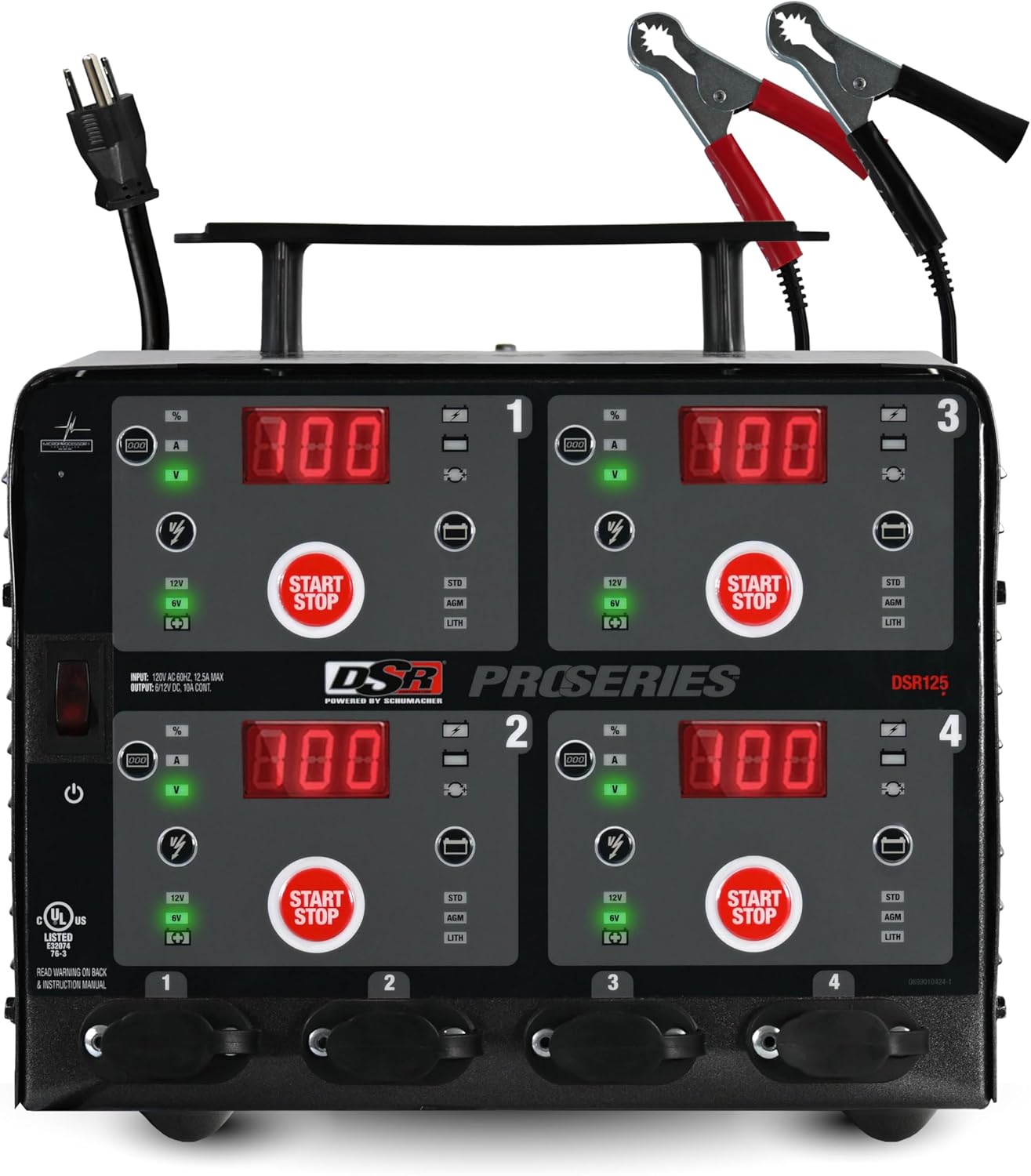 Schumache Electri DS Pr Heavy-Dut 4-Ban Automati 10 Ca Batter Charge an Maintainer Chargin Station Professiona Grade fo 6V/12 Automotiv an Marin Batteries DSR125