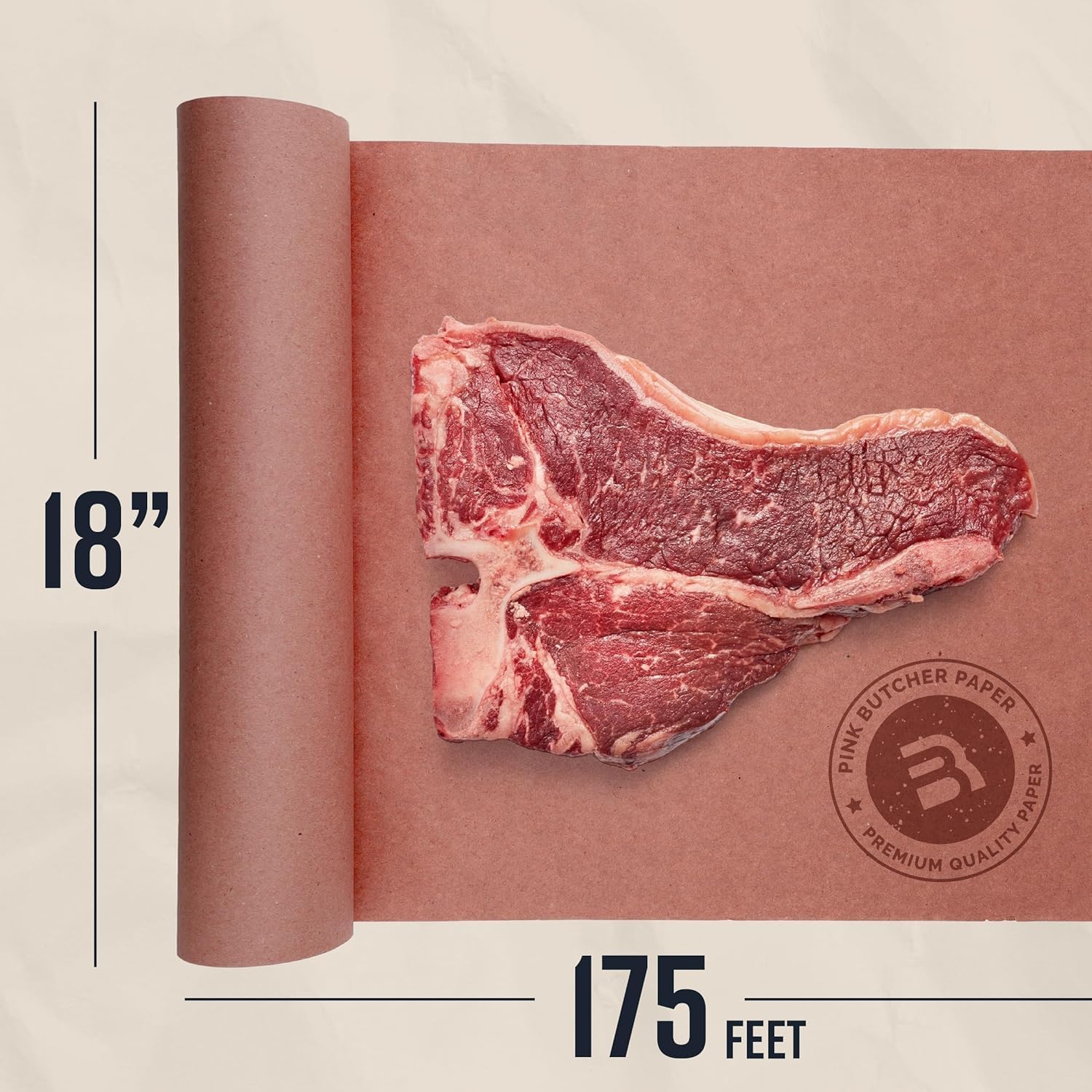 Bryco Goods Pink Butcher Paper Roll with Dispenser Box, 18inch x 175' (2100¡±) Food-Grade Peach Butcher Paper for Smoker, BBQ, Grilling, Smoking Meat - USA Made - Unbleached, Uncoated and Unwaxed