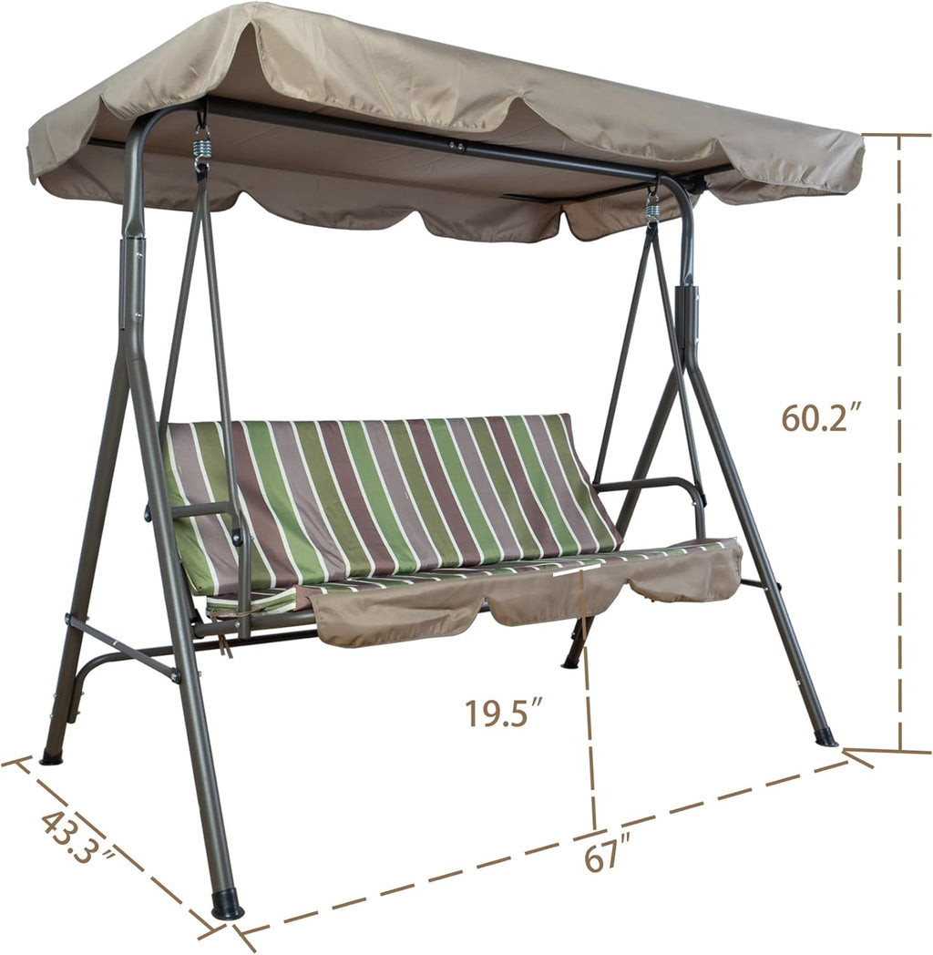 Kozyard Alicia Patio Swing Chair - Comfortable 3 Cushion Seats with Strong Steel Frame, Adjustable Canopy and Removable Cushion Ideal Glider Swing for Outdoors, Garden, Poolside, Balcony (Lime Stripe)