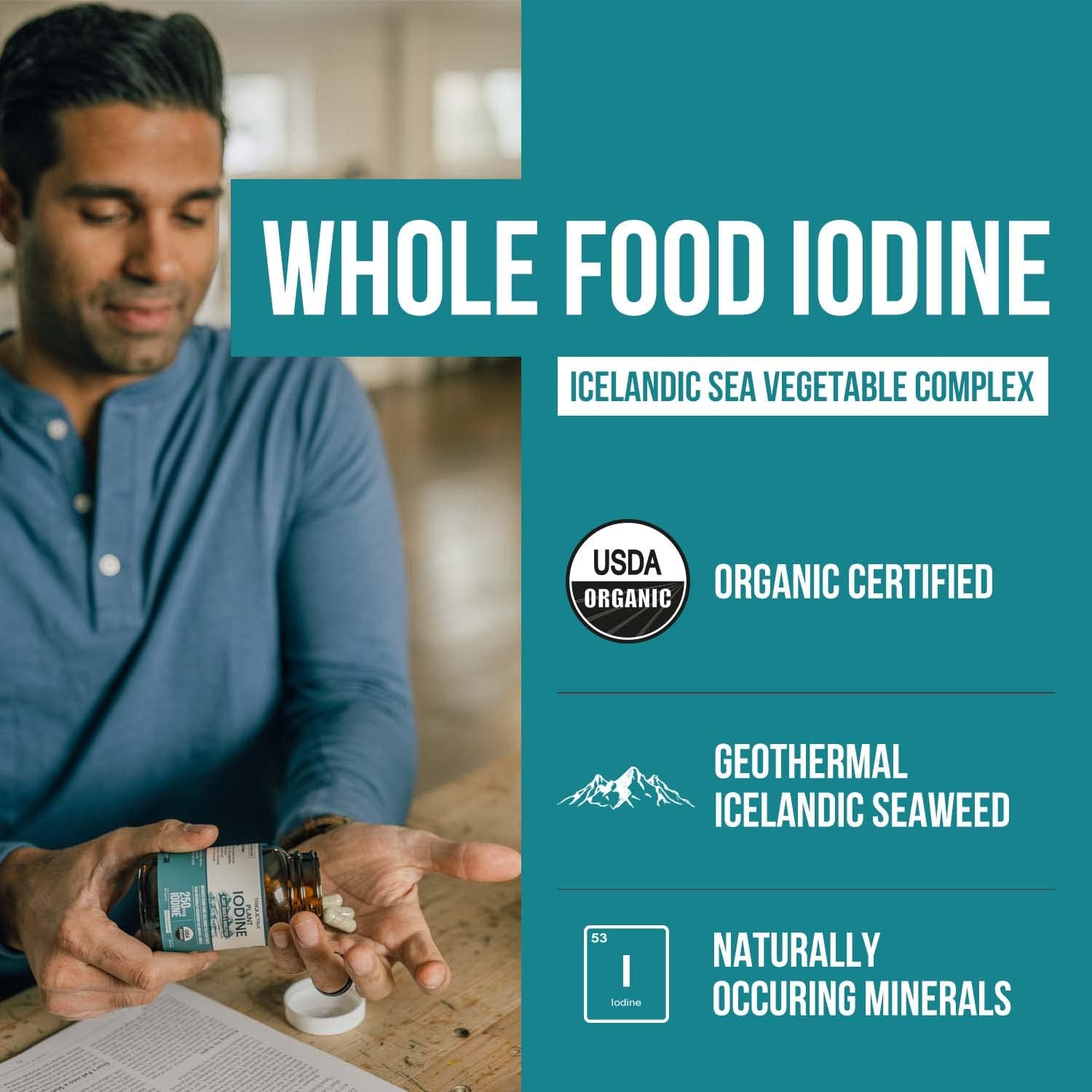 Organic Iodine Supplement from Sea Vegetable Complex, Whole Food & Raw Form - Iodine Plus Trace Mineral Complex ¨C Contains Purest Icelandic Sea Kelp, Irish Moss & Bladderwrack (250 mcg)