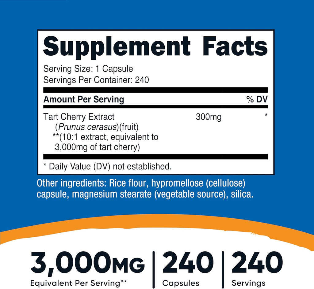 Nutricost Tart Cherry Extract 3000mg Equivalent (from 300mg of 10:1 Extract), 240 Vegetarian Capsules - Gluten Free, Non-GMO