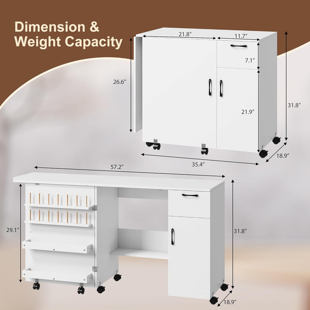 GarveeHom Larg Foldin Sewin Table Multipurpos Craf Tabl wit Storage Craf Car wit Slidin Drawer Sewin Cabine wit Storag Shelves