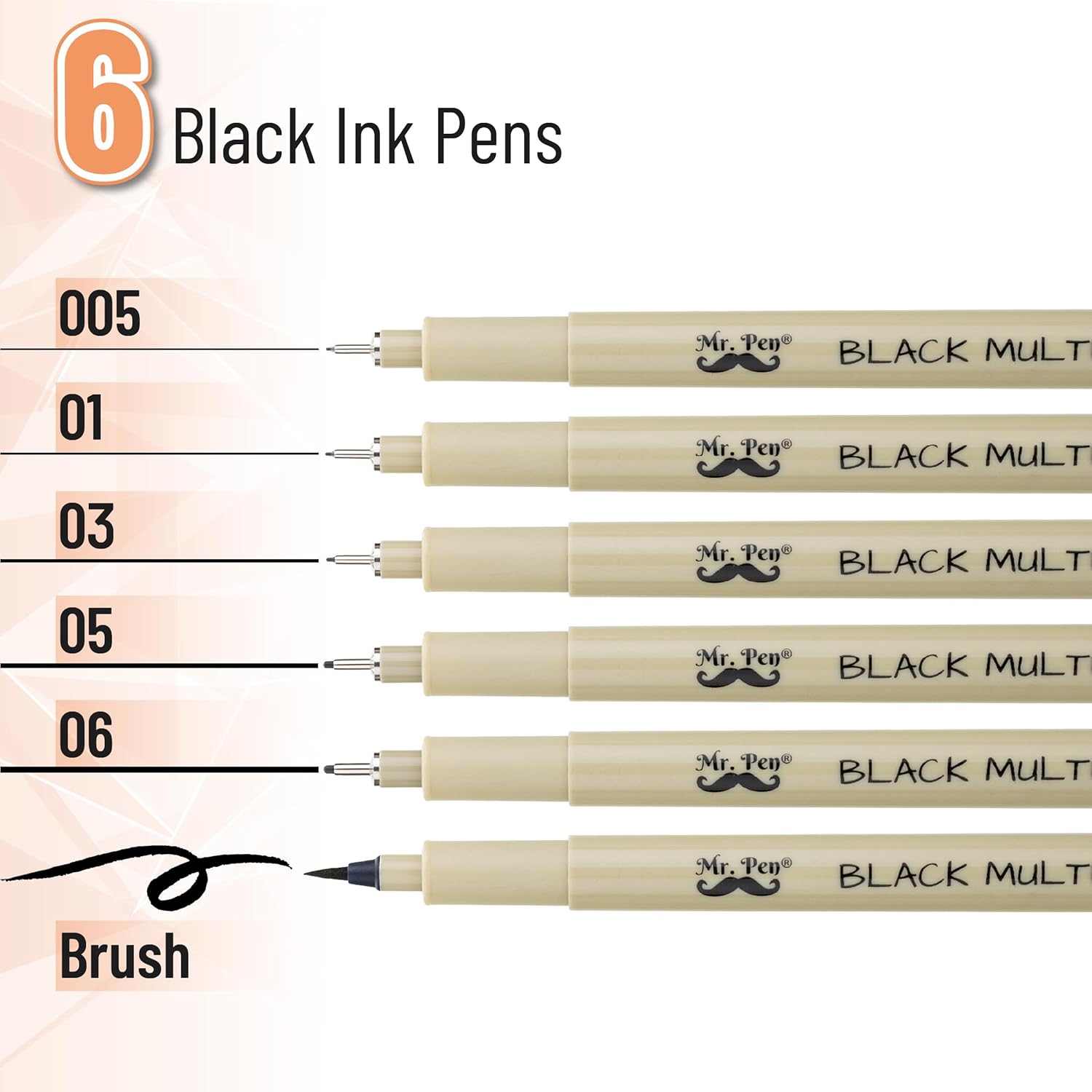Mr. Pen- Drawing Pens for Artists, 6 Sizes, Black Multiliner, Artist pens, Micro Pens for Drawing
